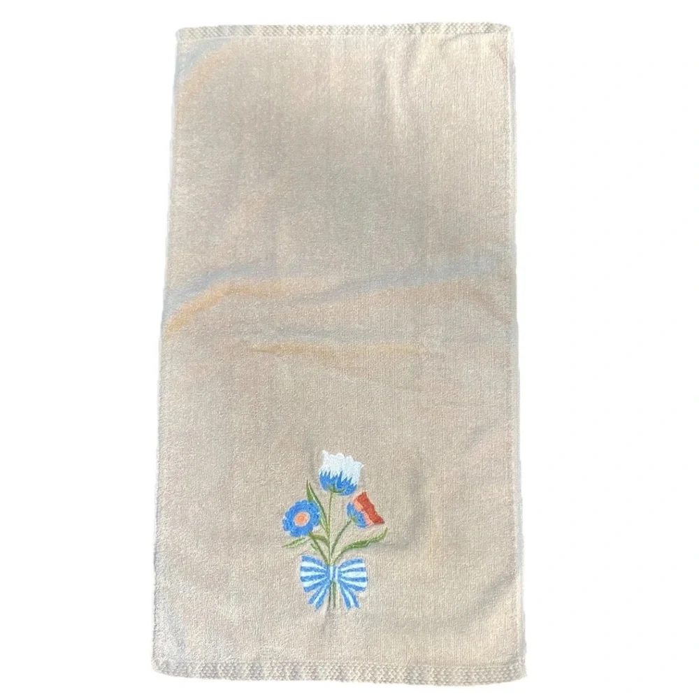 The Avanti Look Embroidered Floral Hand Towel & Fingertip Towels Tan Blue Orange